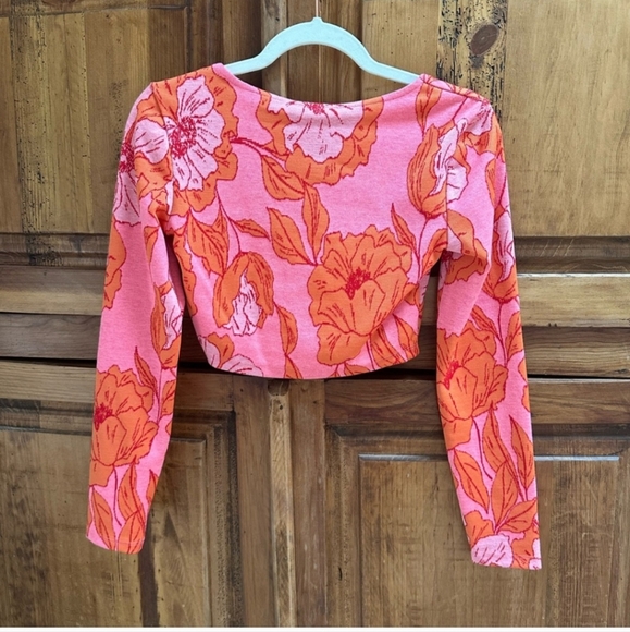 Zara Pink Orange Floral Print Jacquard Crop Top Pants 2 Piece Set small - Picture 12 of 14
